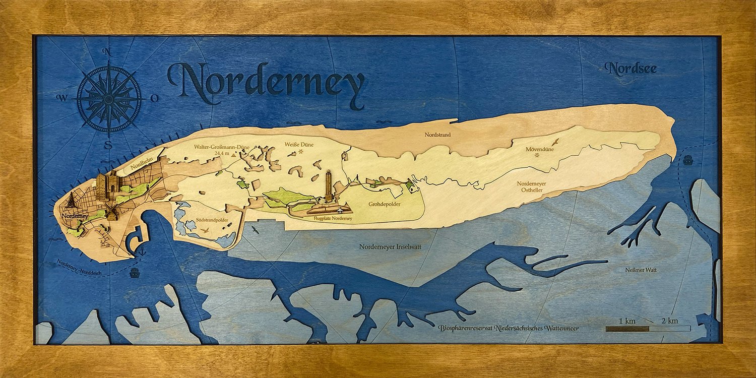 topografische Holzkarte Insel Norderney